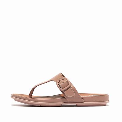 Women's Fitflop GRACIE Matt-Buckle Leather Toe-Post Sandals Beige | Ireland-29301