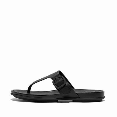 Women's Fitflop GRACIE Matt-Buckle Leather Toe-Post Sandals Black | Ireland-58960