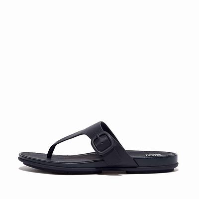 Women's Fitflop GRACIE Matt-Buckle Leather Toe-Post Sandals Navy | Ireland-61703