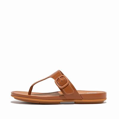 Women's Fitflop GRACIE Matt-Buckle Leather Toe-Post Sandals Brown | Ireland-71284