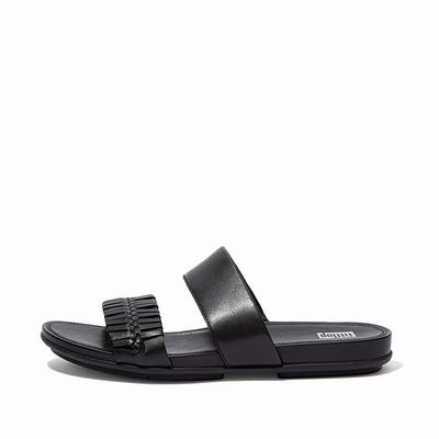 Women's Fitflop GRACIE Wrapped Weave Slides Sandals Black | Ireland-64928