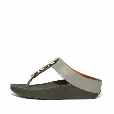 Women's Fitflop HALO Shimmer Toe-Post Sandals Green | Ireland-21894