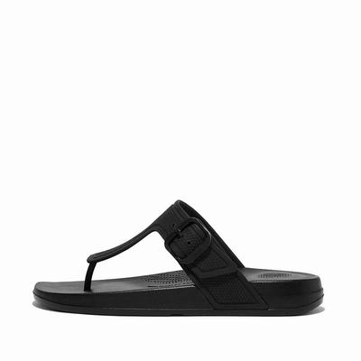 Women's Fitflop IQUSHION Adjustable Buckle Flip Flops Black | Ireland-05872