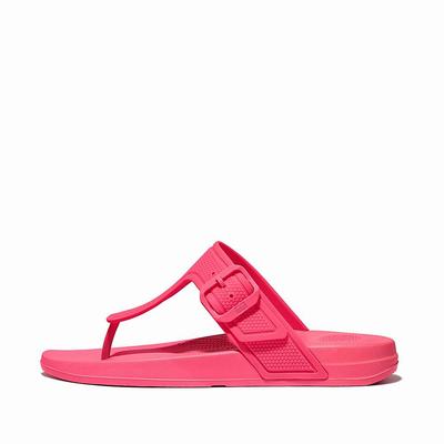 Women's Fitflop IQUSHION Adjustable Buckle Flip Flops Pink | Ireland-40961