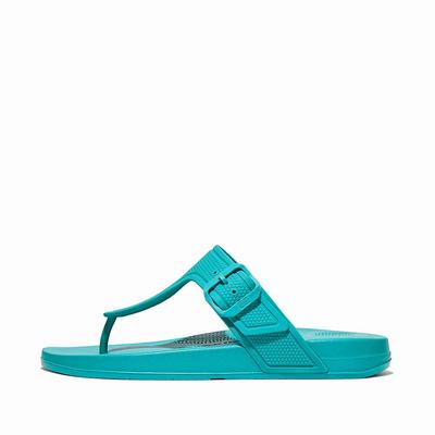 Women's Fitflop IQUSHION Adjustable Buckle Flip Flops Blue | Ireland-96072