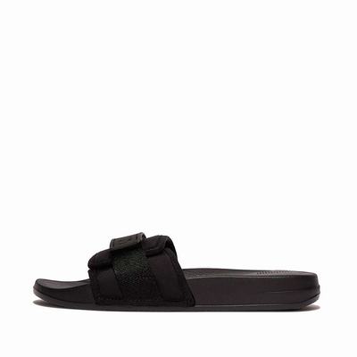 Women's Fitflop IQUSHION Adjustable Water-Resistant Slides Black | Ireland-92840