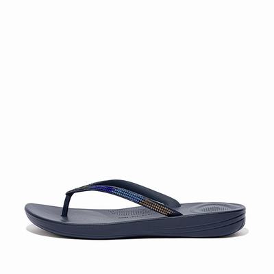 Women's Fitflop IQUSHION Ombre Sparkle Flip Flops Navy | Ireland-39740