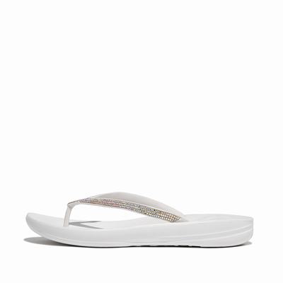 Women's Fitflop IQUSHION Sparkle Ergonomic Flip Flops White | Ireland-08351