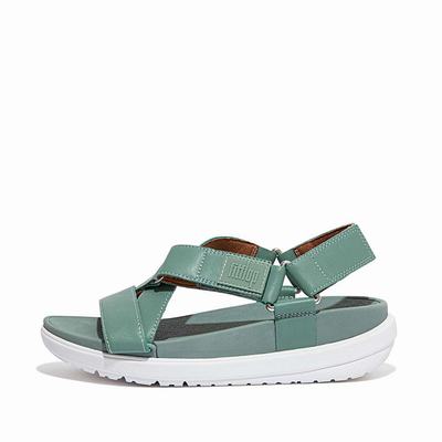 Women's Fitflop LOOSH Leather Cross-Strap Sandals Green | Ireland-39126