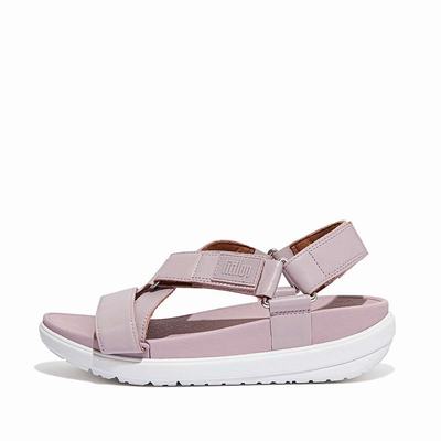 Women's Fitflop LOOSH Leather Cross-Strap Sandals Pink | Ireland-67280