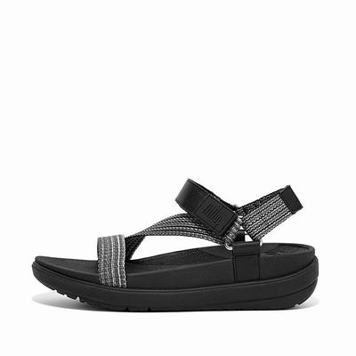 Women's Fitflop LOOSH Webbing Z-Strap Sandals Black | Ireland-67834