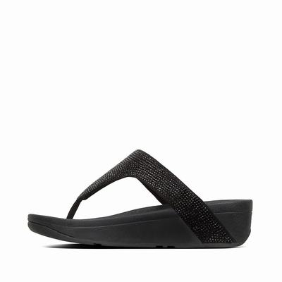 Women's Fitflop LOTTIE Shimmercrystal Toe-Post Sandals Black | Ireland-20891