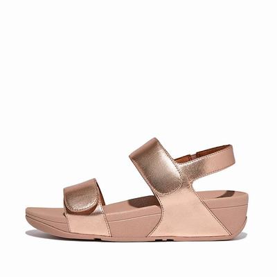 Women's Fitflop LULU Adjustable Leather Sandals Rose Gold | Ireland-04762