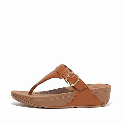 Women's Fitflop LULU Adjustable Leather Toe-Posts Sandals Light Brown | Ireland-18407