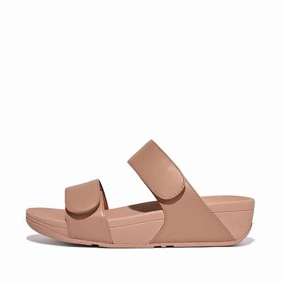 Women's Fitflop LULU Adjustable Leather Slides Sandals Beige | Ireland-70532