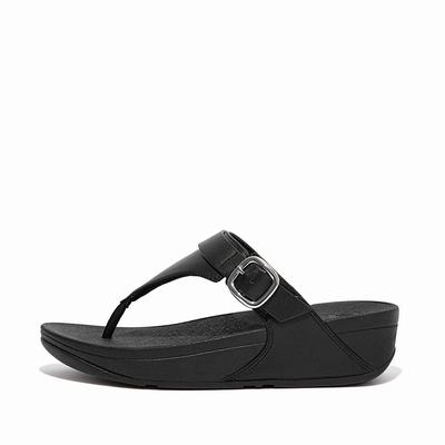 Women's Fitflop LULU Adjustable Leather Toe-Posts Sandals Black | Ireland-90754