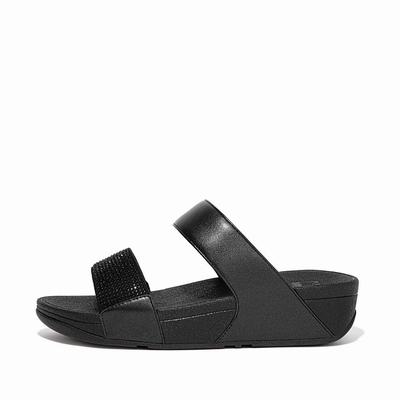 Women's Fitflop LULU Crystal Slides Sandals Black | Ireland-69328