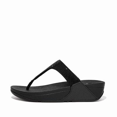 Women's Fitflop LULU Crystal Toe-Post Sandals Black | Ireland-61352