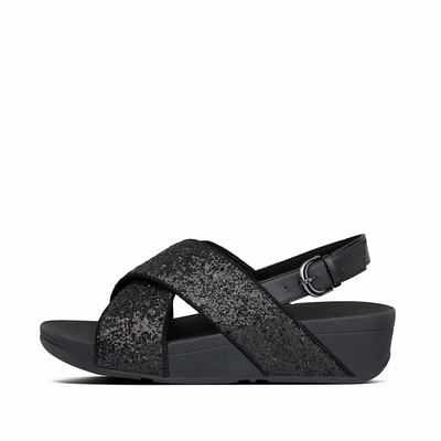 Women's Fitflop LULU Glitter Back-Strap Sandals Black | Ireland-81659