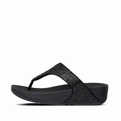 Women's Fitflop LULU Glitter Toe-Post Sandals Black | Ireland-95147