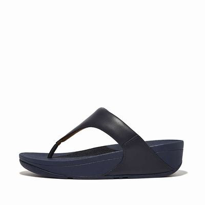 Women's Fitflop LULU Leather Toe-Post Sandals Deep Blue | Ireland-78023