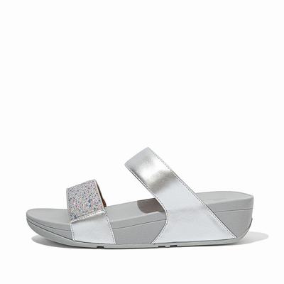 Women's Fitflop LULU Shimmer Splash Slides Sandals Silver | Ireland-96047