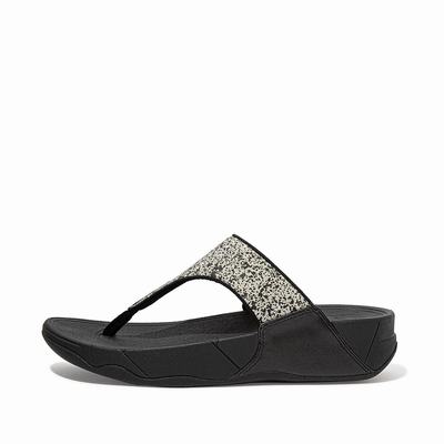 Women's Fitflop LULU Shimmer Toe-Post Sandals Black | Ireland-83150