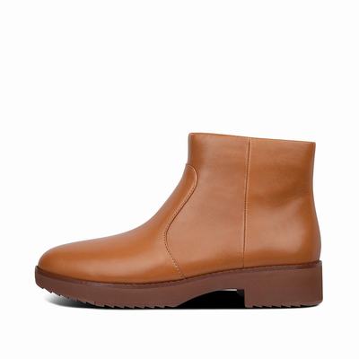 Women's Fitflop MARIA Leather Ankle Boots Light Brown | Ireland-06218