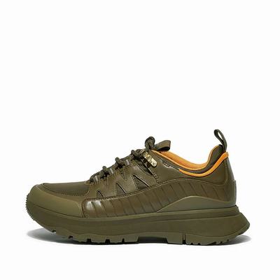 Women's Fitflop NEO-D-HYKER Leather-Mix Walking Trainers Olive | Ireland-86057