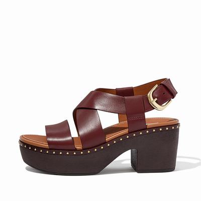 Women's Fitflop PILAR Leather Back-Strap Platform Sandals Burgundyred | Ireland-95263