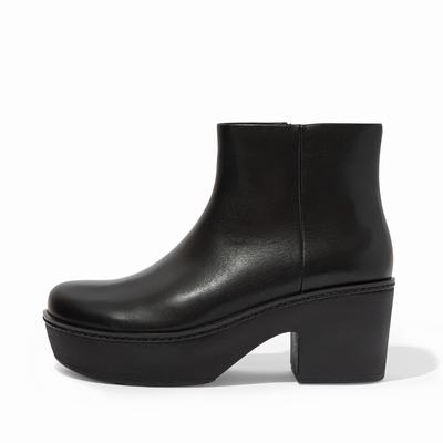 Women's Fitflop PILAR Leather Platform Ankle Boots Black | Ireland-97632