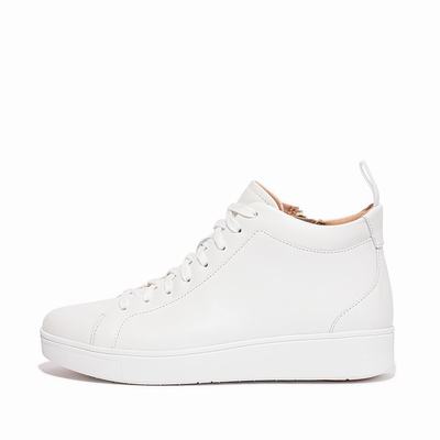 Women's Fitflop RALLY Leather High-Top Trainers White | Ireland-40987