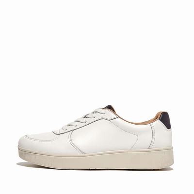 Women's Fitflop RALLY Leather Panel Trainers White/Navy | Ireland-16024