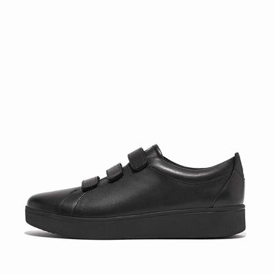 Women's Fitflop RALLY Leather Strap Trainers Black | Ireland-10935