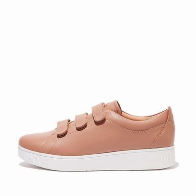 Women's Fitflop RALLY Leather Strap Trainers Beige | Ireland-96180