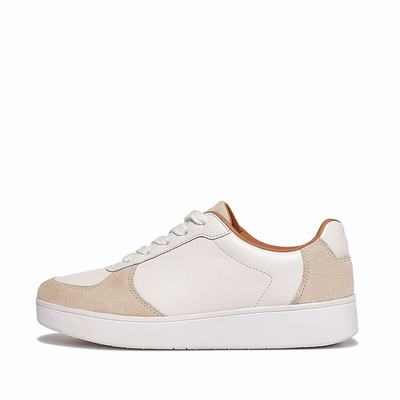 Women's Fitflop RALLY Leather/Suede Panel Trainers White/Beige | Ireland-64985