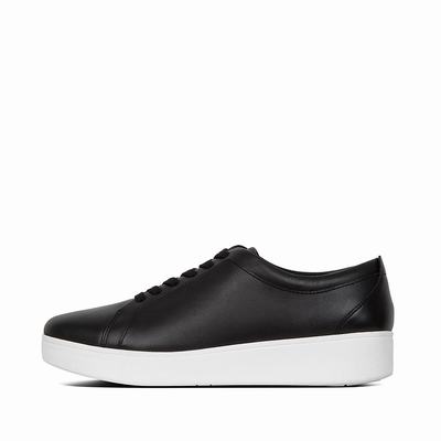 Women's Fitflop RALLY Leather Trainers Black | Ireland-76958