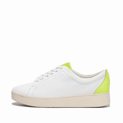 Women's Fitflop RALLY Neon-Pop Leather Trainers White/Yellow | Ireland-35812