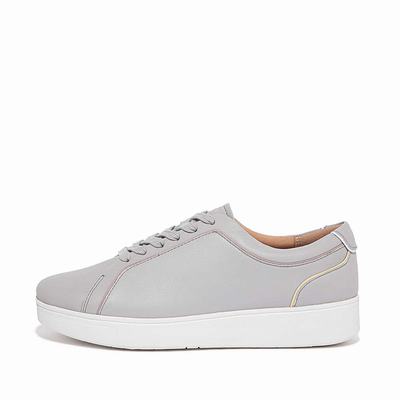 Women's Fitflop RALLY Piping Leather Trainers Grey | Ireland-15467