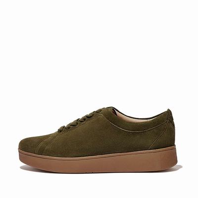 Women's Fitflop RALLY Suede Trainers Olive | Ireland-06479