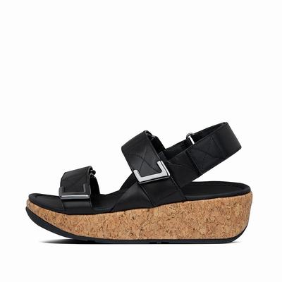 Women's Fitflop REMI Adjustable Leather Sandals Black | Ireland-52463