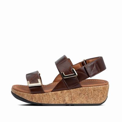 Women's Fitflop REMI Adjustable Leather Sandals Chocolate Brown | Ireland-73801