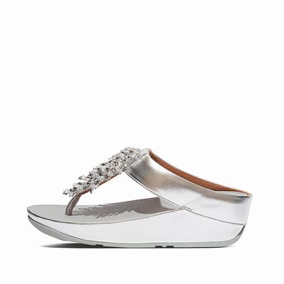 Women's Fitflop RUMBA Beaded Toe-Post Sandals Silver | Ireland-31895