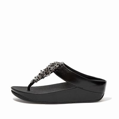 Women's Fitflop RUMBA Beaded Toe-Post Sandals Black | Ireland-61942