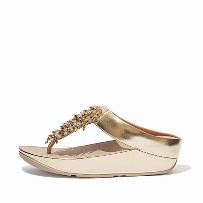 Women's Fitflop RUMBA Beaded Toe-Post Sandals Brown/Gold | Ireland-95618