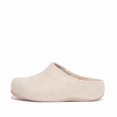 Women's Fitflop SHUV Cushy Felt Clog Slippers White | Ireland-41730