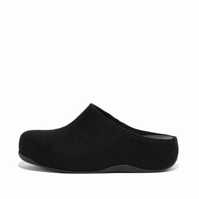 Women's Fitflop SHUV Cushy Felt Clog Slippers Black | Ireland-74853