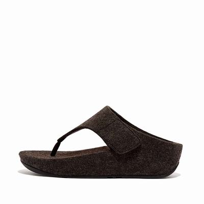 Women's Fitflop SHUV E01 Adjustable Felt Toe-Post Sandals Black | Ireland-81590