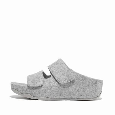 Women's Fitflop SHUV E01 Adjustable Two-Bar Felt Slides Sandals Grey | Ireland-17960