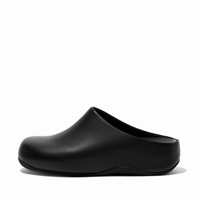 Women's Fitflop SHUV Leather Clogs Black | Ireland-46150